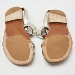 Pre Owned Celine Silver Leather  Slingback Sandals Size 39