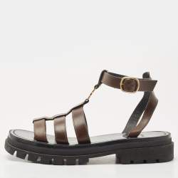 Pre Owned Celine Brown Leather Clea Slingback Sandals Size 39