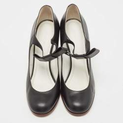 Pre Owned Celine Black Leather Bow Detail Mary Jane Block Heel Pumps Size 40.5