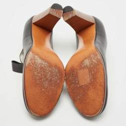 Pre Owned Celine Black Leather Bow Detail Mary Jane Block Heel Pumps Size 40.5