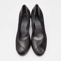 Celine Black Leather and Suede Block Heel Pumps Size 35.5