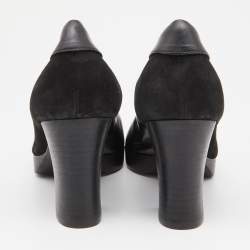 Celine Black Leather and Suede Block Heel Pumps Size 35.5