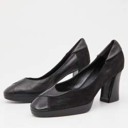 Celine Black Leather and Suede Block Heel Pumps Size 35.5