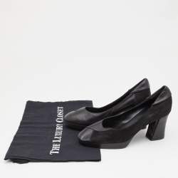 Celine Black Leather and Suede Block Heel Pumps Size 35.5