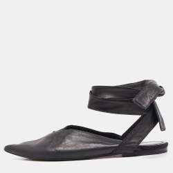 Celine Black Leather V Neck Ankle Tie Flat Size 38
