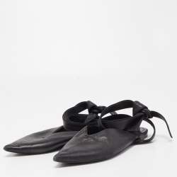Celine Black Leather V Neck Ankle Tie Flat Size 38