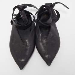 Celine Black Leather V Neck Ankle Tie Flat Size 38
