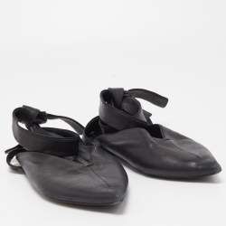 Celine Black Leather V Neck Ankle Tie Flat Size 38