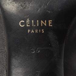 Celine Black Leather Buckle Detail Pointed Toe Booties Size 36