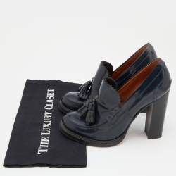 Pre Owned Celine Blue Leather Tassel Loafer Pumps Size 39