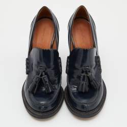 Pre Owned Celine Blue Leather Tassel Loafer Pumps Size 39
