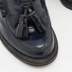 Pre Owned Celine Blue Leather Tassel Loafer Pumps Size 39