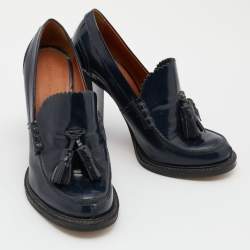 Pre Owned Celine Blue Leather Tassel Loafer Pumps Size 39