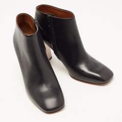 Pre Owned Celine Black Leather Square Toe Ankle Booties Size 39.5