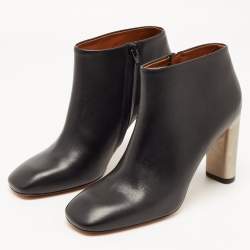 Pre Owned Celine Black Leather Square Toe Ankle Booties Size 39.5
