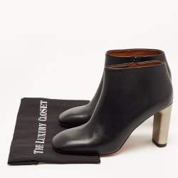 Pre Owned Celine Black Leather Square Toe Ankle Booties Size 39.5