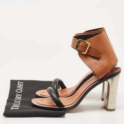 Pre Owned Celine Tan/Black Leather Bam Bam Sandals Size 38.5