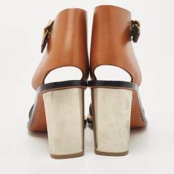 Pre Owned Celine Tan/Black Leather Bam Bam Sandals Size 38.5