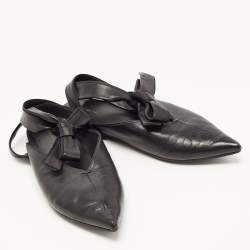 Celine Black Leather V Neck Ankle Tie Flats Size 40