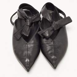 Celine Black Leather V Neck Ankle Tie Flats Size 40