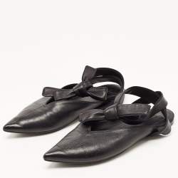 Celine Black Leather V Neck Ankle Tie Flats Size 40