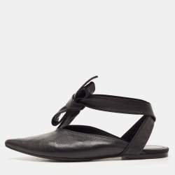 Celine Black Leather V Neck Ankle Tie Flats Size 40