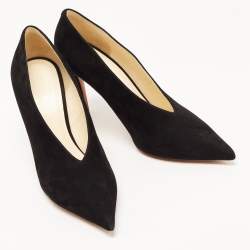 Celine Black Suede V Neck Pointed Toe Pumps Size 38