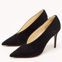 Celine Black Suede V Neck Pointed Toe Pumps Size 38