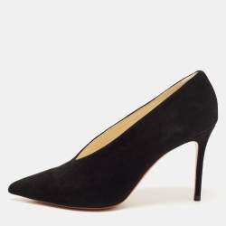 Celine Black Suede V Neck Pointed Toe Pumps Size 38