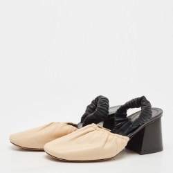 Pre Owned Celine Beige/Black Leather Slingback Pumps Size 36