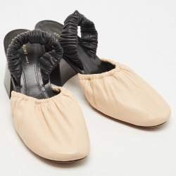 Pre Owned Celine Beige/Black Leather Slingback Pumps Size 36