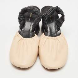 Pre Owned Celine Beige/Black Leather Slingback Pumps Size 36