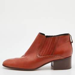 Celine Brown Leather Block Heel Ankle Booties Size 38