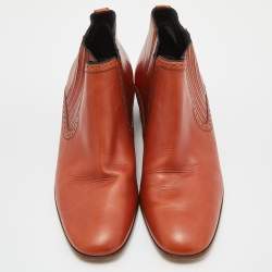 Celine Brown Leather Block Heel Ankle Booties Size 38