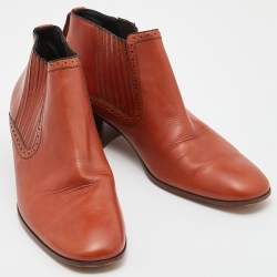 Celine Brown Leather Block Heel Ankle Booties Size 38