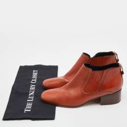 Celine Brown Leather Block Heel Ankle Booties Size 38
