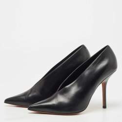 Pre Owned Celine Black Leather V Neck Pumps Size 38