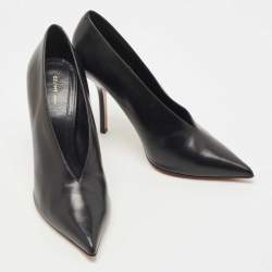 Pre Owned Celine Black Leather V Neck Pumps Size 38