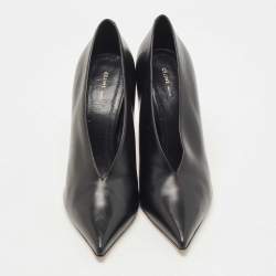 Pre Owned Celine Black Leather V Neck Pumps Size 38