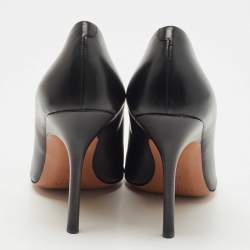 Pre Owned Celine Black Leather V Neck Pumps Size 38