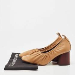 Pre Owned Celine Brown Leather Scrunch Block Heel Pumps Size 37.5