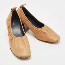 Pre Owned Celine Brown Leather Scrunch Block Heel Pumps Size 37.5