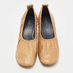 Pre Owned Celine Brown Leather Scrunch Block Heel Pumps Size 37.5