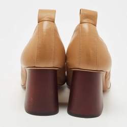 Pre Owned Celine Brown Leather Scrunch Block Heel Pumps Size 37.5