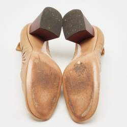 Pre Owned Celine Brown Leather Scrunch Block Heel Pumps Size 37.5