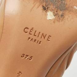 Pre Owned Celine Brown Leather Scrunch Block Heel Pumps Size 37.5