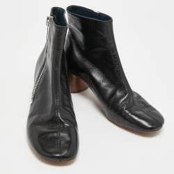 Celine Black Leather Block Heel Ankle Boots Size 38