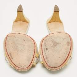 Celine Two Tone Macadam Canvas and Leather Slide Sandals Size 38