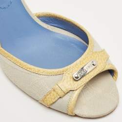 Celine Two Tone Macadam Canvas and Leather Slide Sandals Size 38