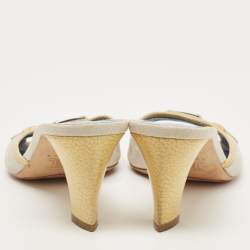 Celine Two Tone Macadam Canvas and Leather Slide Sandals Size 38